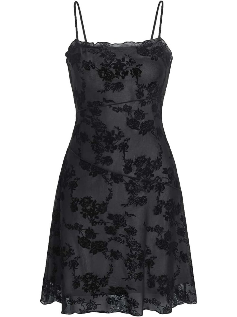 Floral Mesh Spaghetti Strap Mini Dress for Women